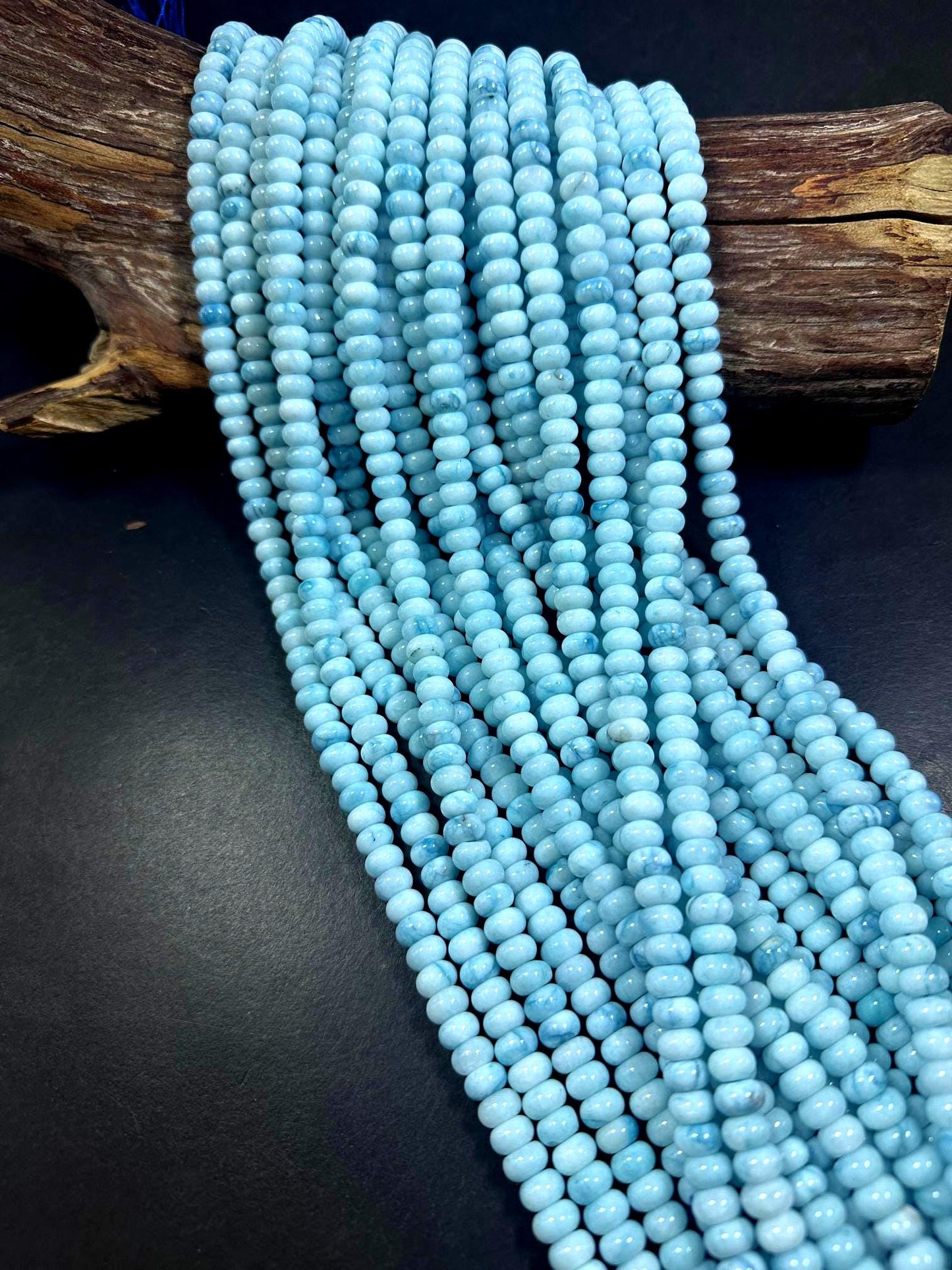 Beautiful 100% Natural Light Blue Larimar Jade Smooth Rondelle Shaped Gemstone Beads 5x8mm, Stunning Light Blue Color Great Quality 15.5"