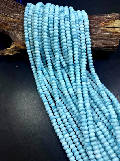 Beautiful 100% Natural Light Blue Larimar Jade Smooth Rondelle Shaped Gemstone Beads 5x8mm, Stunning Light Blue Color Great Quality 15.5"