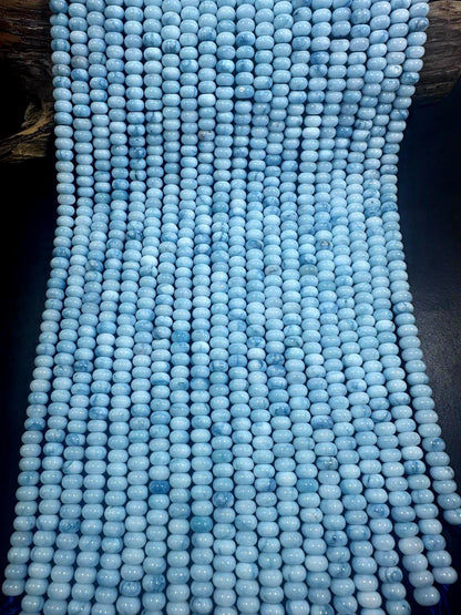 Beautiful 100% Natural Light Blue Larimar Jade Smooth Rondelle Shaped Gemstone Beads 5x8mm, Stunning Light Blue Color Great Quality 15.5"