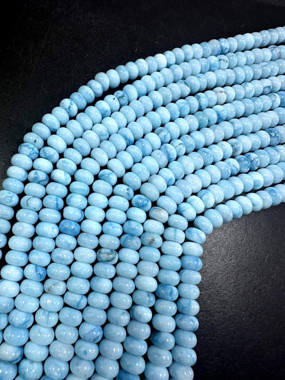Beautiful 100% Natural Light Blue Larimar Jade Smooth Rondelle Shaped Gemstone Beads 5x8mm, Stunning Light Blue Color Great Quality 15.5"