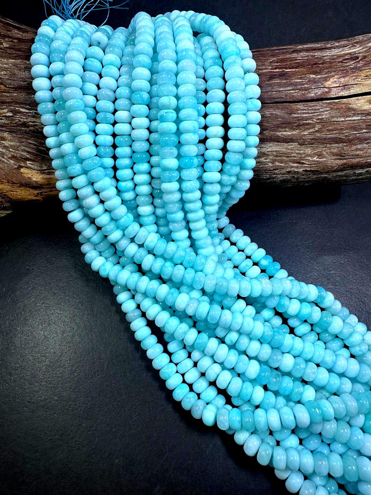 Beautiful 100% Natural Aquamarine Larimar Jade Smooth Rondelle Shaped Gemstone Beads 5x8mm, Stunning Aquamarine Color Great Quality 15.5"