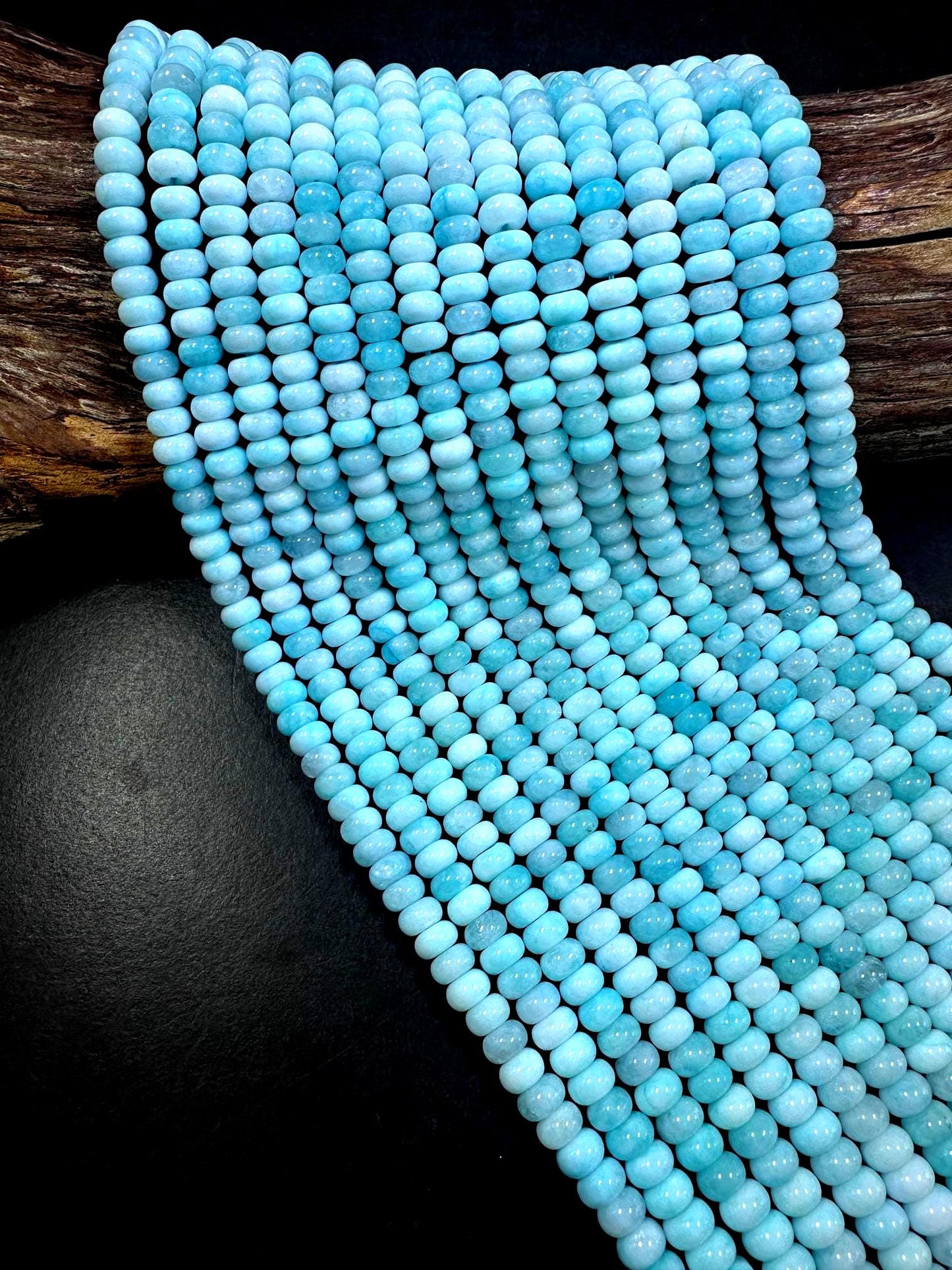 Beautiful 100% Natural Aquamarine Larimar Jade Smooth Rondelle Shaped Gemstone Beads 5x8mm, Stunning Aquamarine Color Great Quality 15.5"