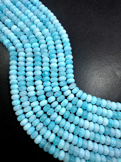 Beautiful 100% Natural Aquamarine Larimar Jade Smooth Rondelle Shaped Gemstone Beads 5x8mm, Stunning Aquamarine Color Great Quality 15.5"