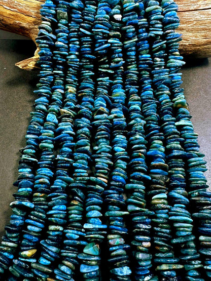 100% Natural Apatite Heishi Rondelle Shape Gemstone Beads. 11x9mm-21x11mm Beautiful Dark Blue Color Shades, Excellent Quality 15.5"