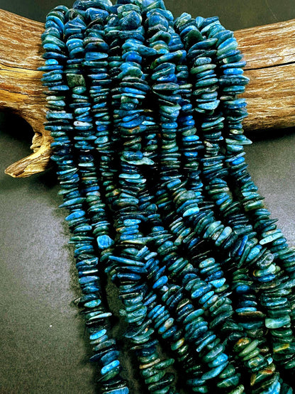 100% Natural Apatite Heishi Rondelle Shape Gemstone Beads. 11x9mm-21x11mm Beautiful Dark Blue Color Shades, Excellent Quality 15.5"