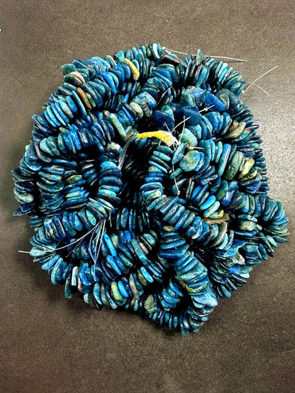 100% Natural Apatite Heishi Rondelle Shape Gemstone Beads. 11x9mm-21x11mm Beautiful Dark Blue Color Shades, Excellent Quality 15.5"