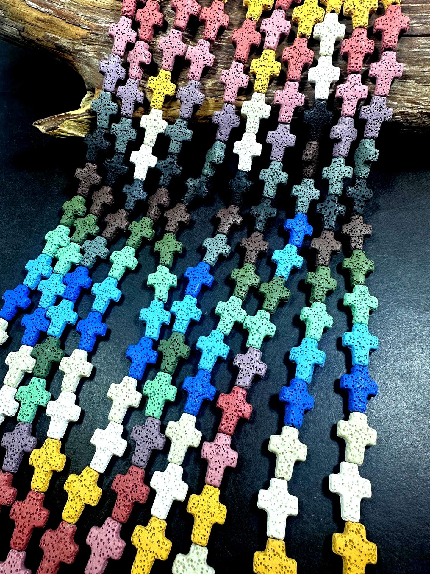 AAA Natural Graduated Multicolor 18x13mm Cross Shaped Lava Rock Stone Bead. Beautiful Multicolor Pattern Great Quality Full strand 15.5”
