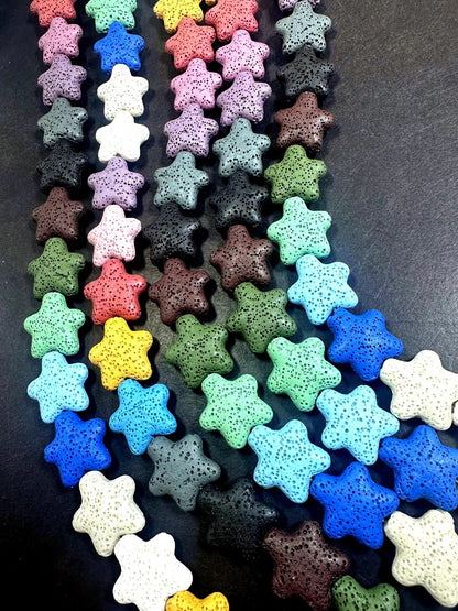 AAA Natural Multicolor 21x20mm Star Shaped Lava Rock Stone Bead. Beautiful Natural Multicolor Pattern Great Quality Full strand 15.5”