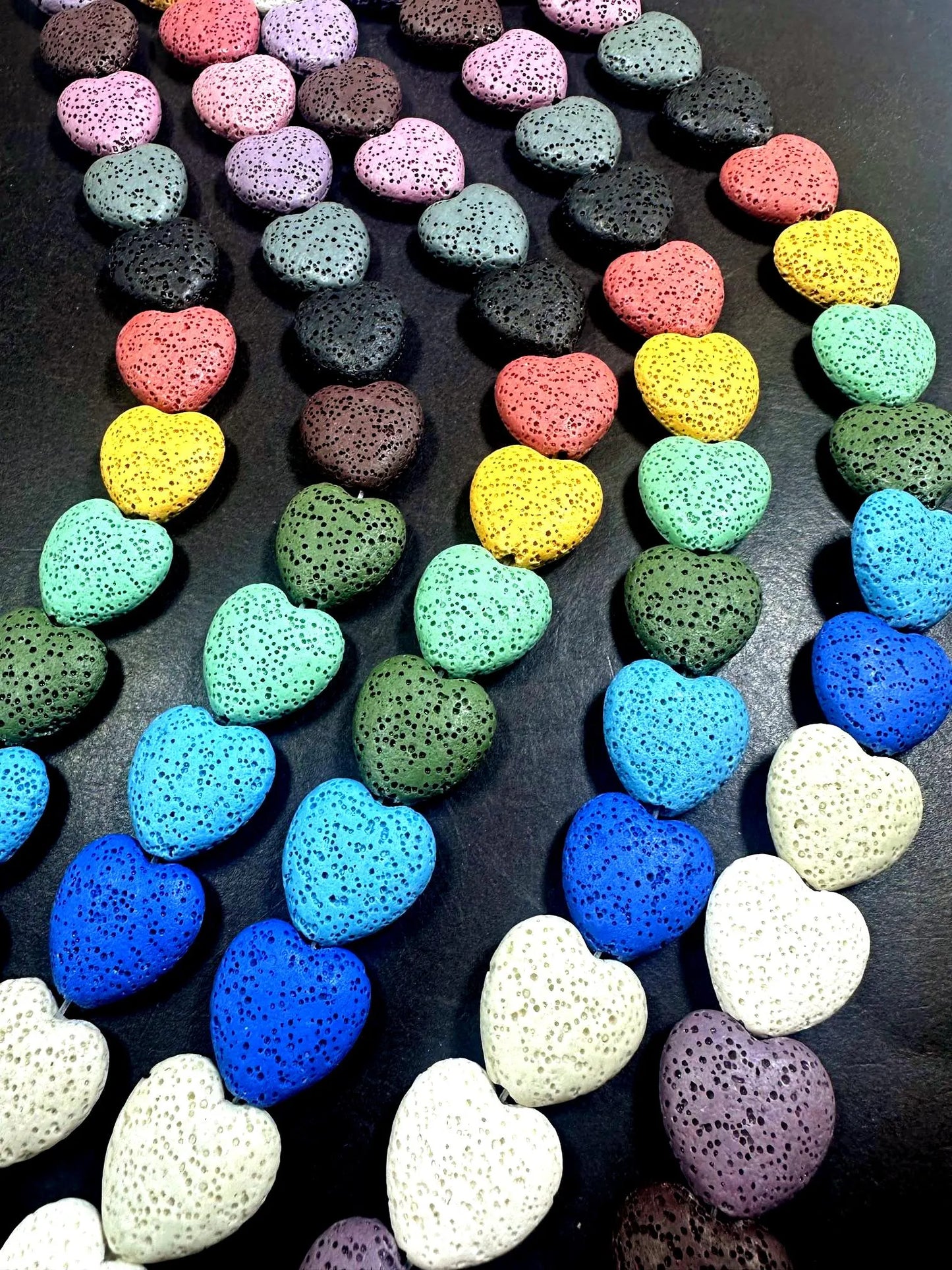 AAA Natural Multicolor 20x19mm Long Heart Shaped Lava Rock Stone Bead. Beautiful Natural Multicolor Pattern Great Quality Full strand 15.5”