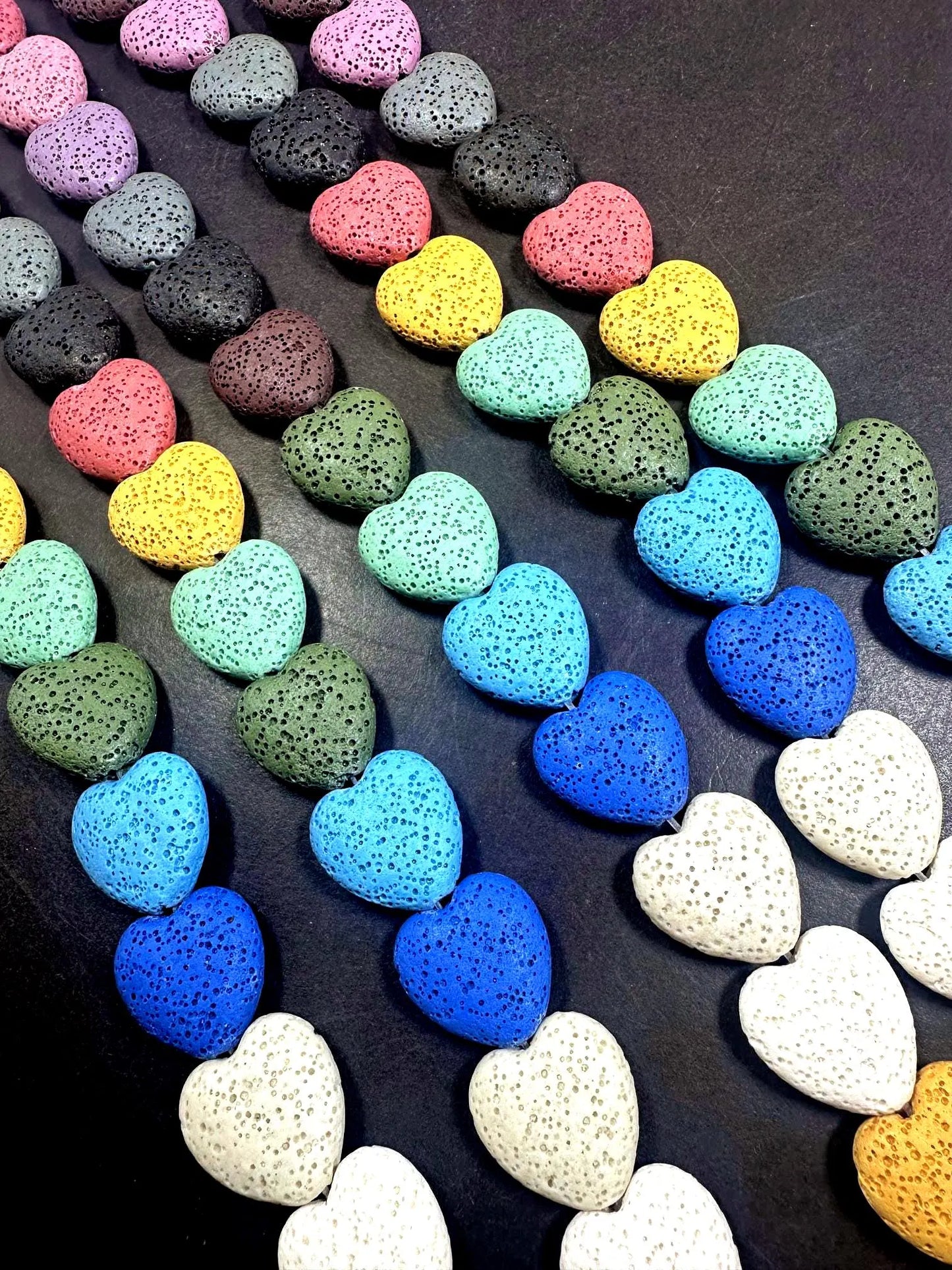 AAA Natural Multicolor 20x19mm Long Heart Shaped Lava Rock Stone Bead. Beautiful Natural Multicolor Pattern Great Quality Full strand 15.5”