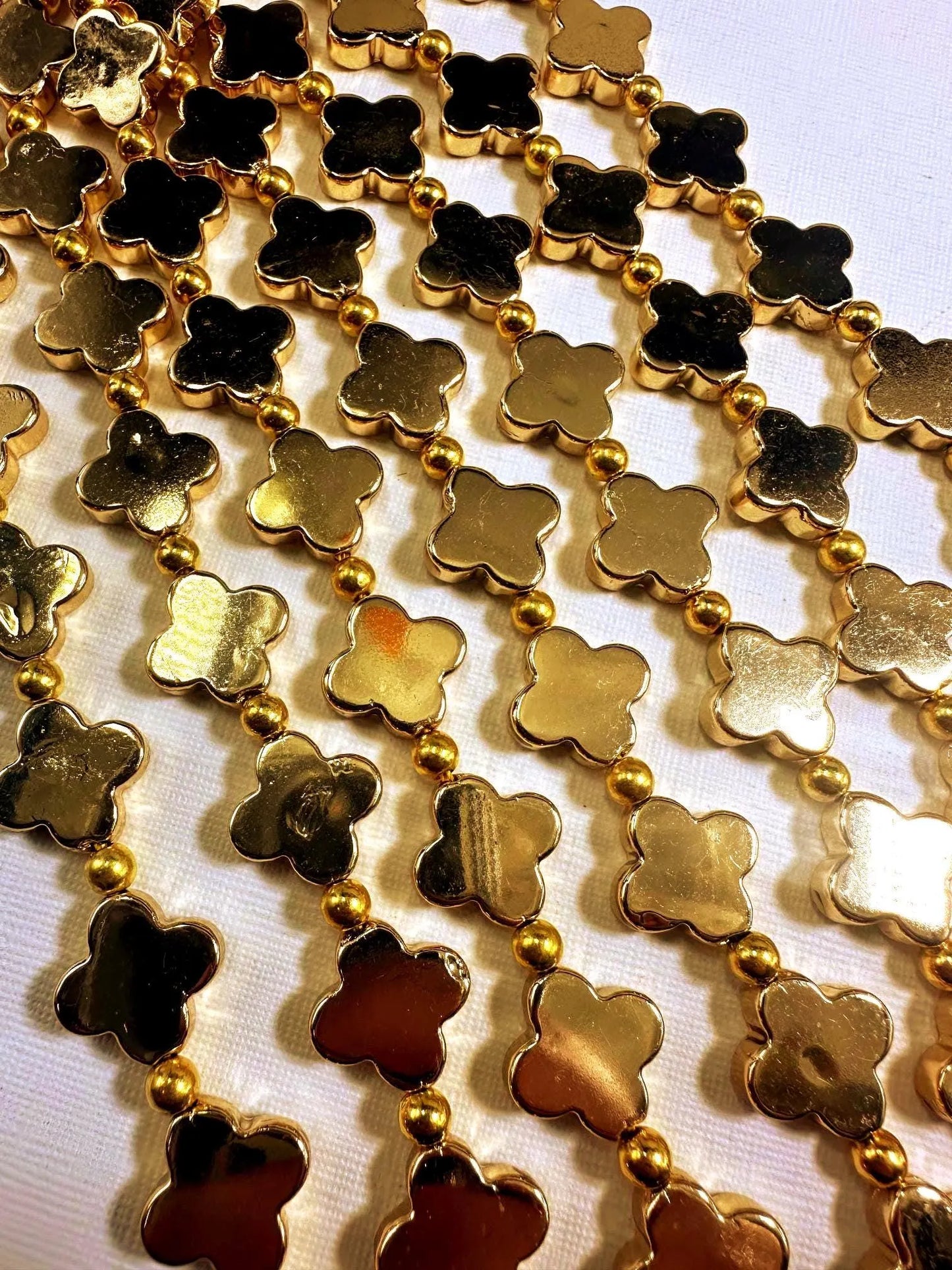 Beautiful Gold Plated Clover Shape Beads 16x16mm, Great Quality Half Strand 7.5"