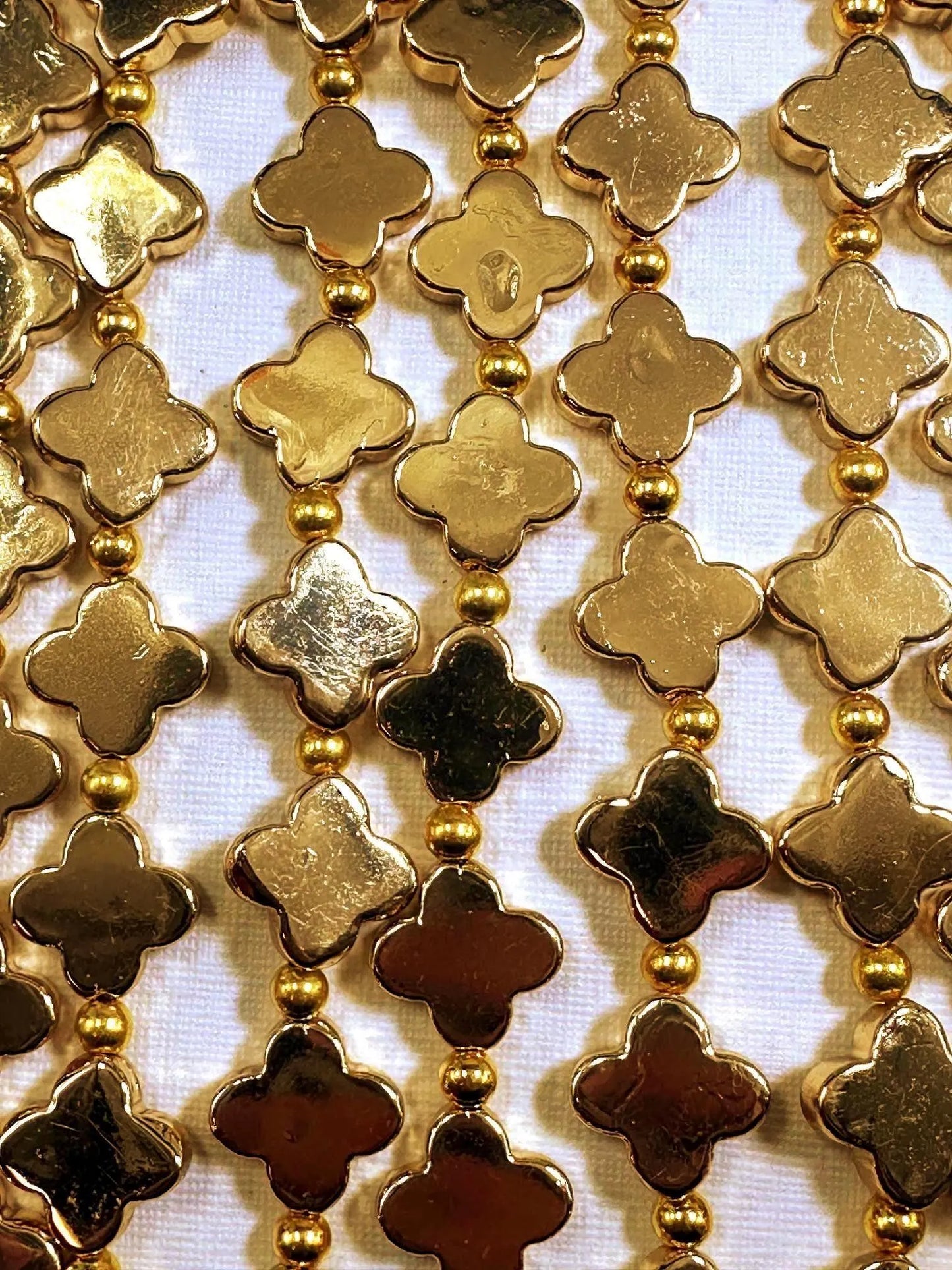Beautiful Gold Plated Clover Shape Beads 16x16mm, Great Quality Half Strand 7.5"