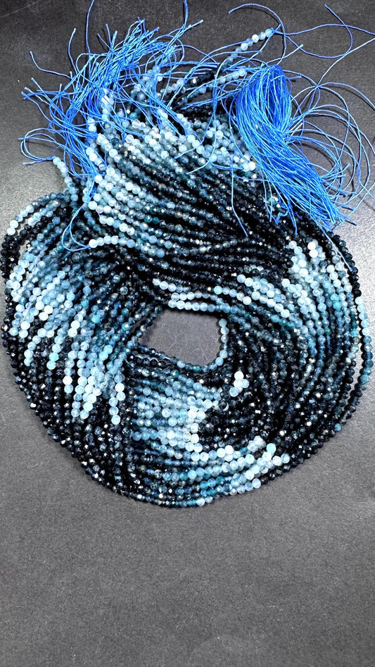 AAA Natural blue turmaline gemstone beads. Faceted 4mm round shape . Gorgeous Natural multi color turmaline beads. Excellent quality .15.5”