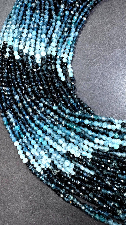 AAA Natural blue turmaline gemstone beads. Faceted 4mm round shape . Gorgeous Natural multi color turmaline beads. Excellent quality .15.5”