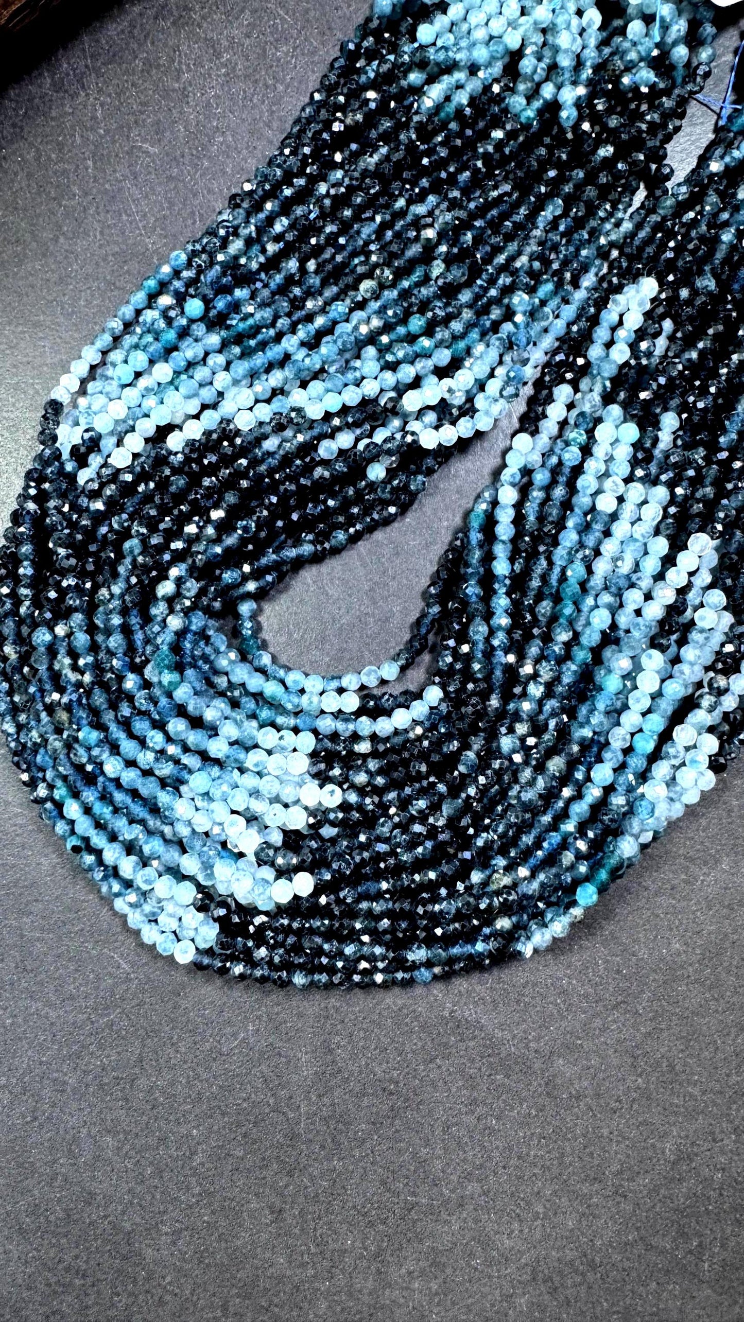 AAA Natural blue turmaline gemstone beads. Faceted 4mm round shape . Gorgeous Natural multi color turmaline beads. Excellent quality .15.5”