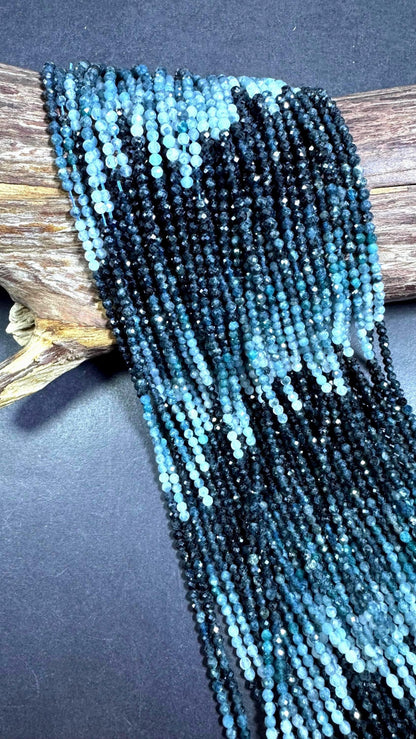 AAA Natural blue turmaline gemstone beads. Faceted 4mm round shape . Gorgeous Natural multi color turmaline beads. Excellent quality .15.5”
