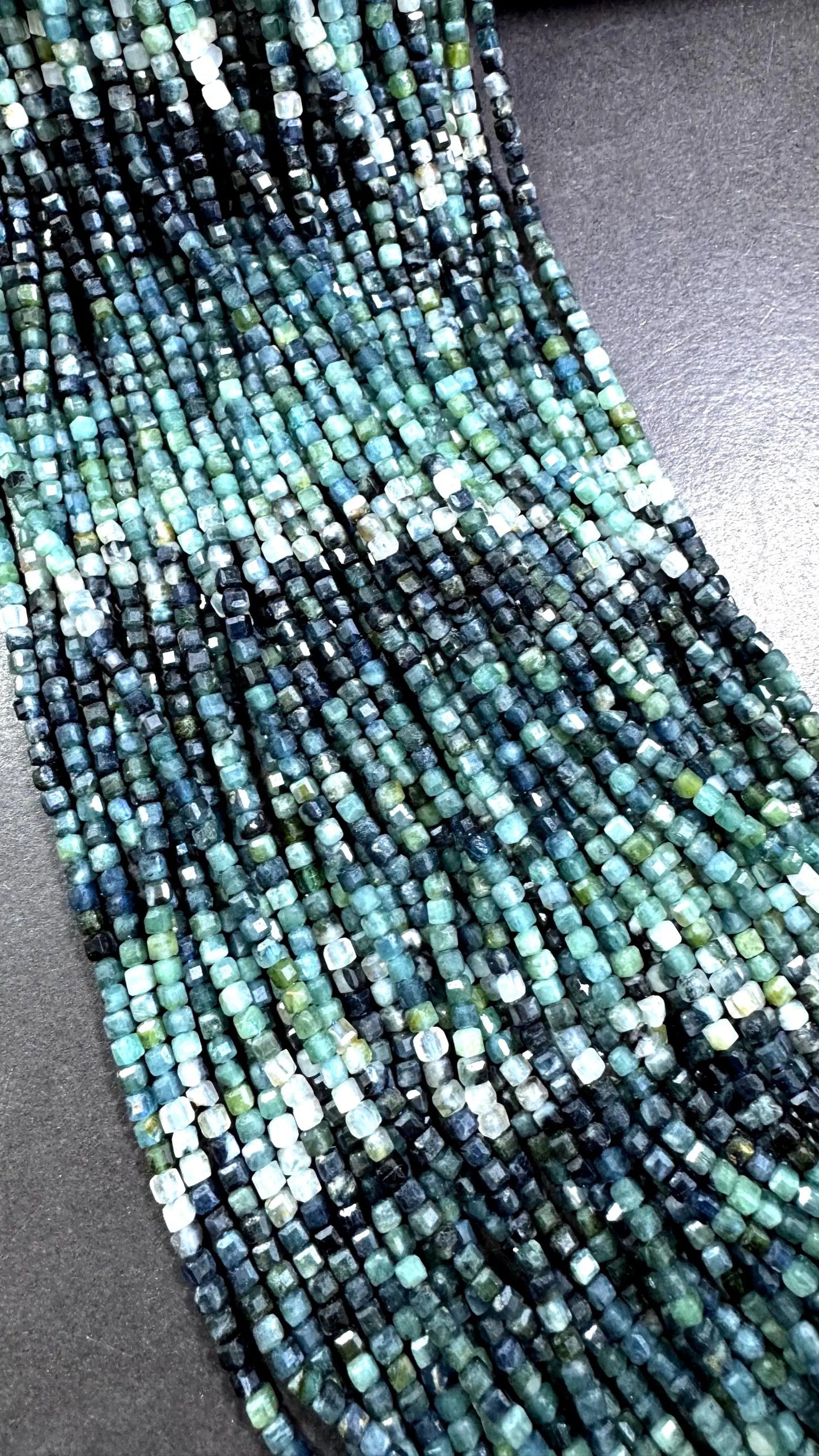 AAA Natural blue tourmaline gemstone beads. Faceted 3mm cube shape . Gorgeous Natural multi color tourmaline beads. Excellent quality .15.5”