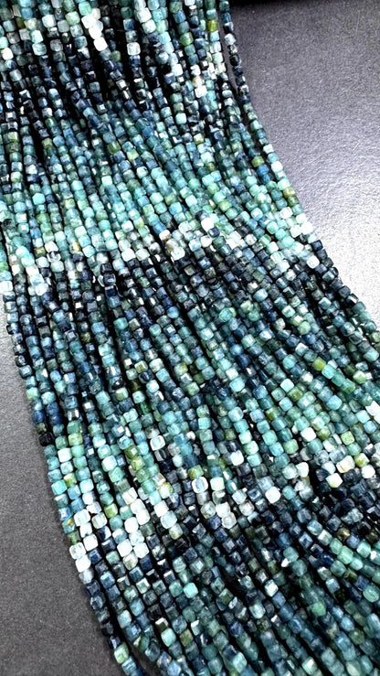 AAA Natural blue tourmaline gemstone beads. Faceted 3mm cube shape . Gorgeous Natural multi color tourmaline beads. Excellent quality .15.5”