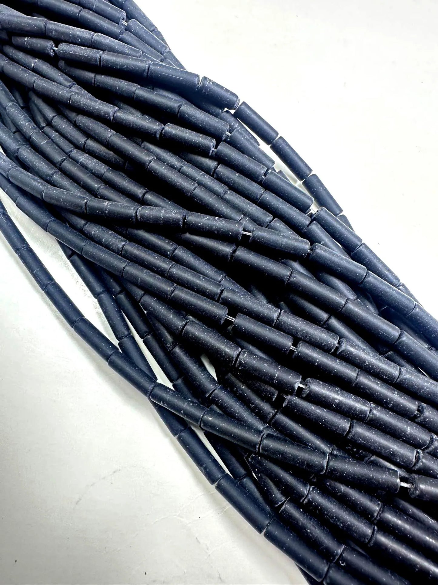 Natural Black Matte Thin Tube Shaped Onyx Gemstone Bead. 13x4mm, Beautiful Natural Black Color, Great Quality 15.5"