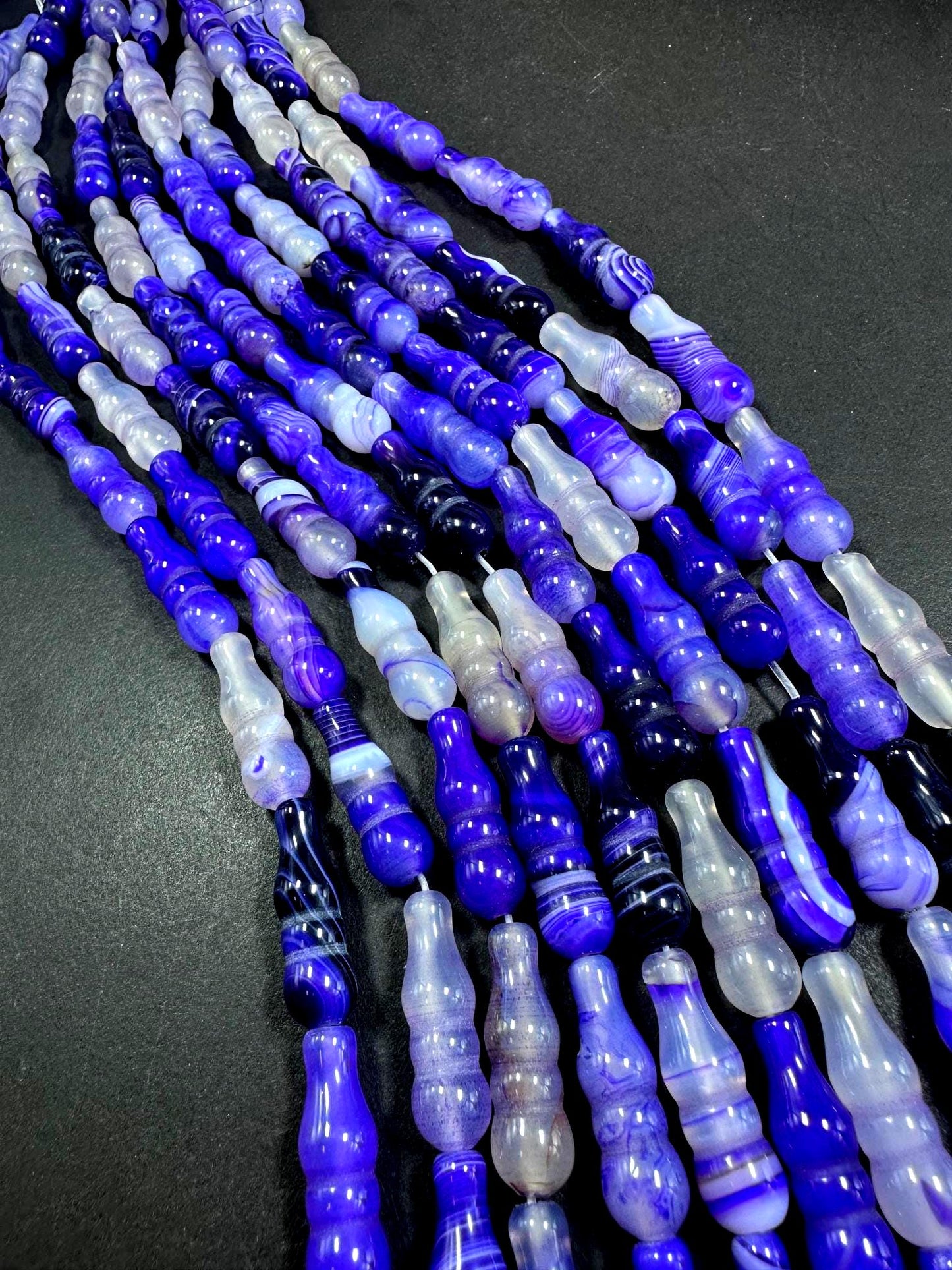Beautiful Handcrafted Natural Purple Barrel Shape Agate Gemstone Bead. 25x8mm, Gorgeous Purple Shades, Great Quality 15.5"