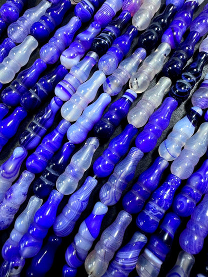 Beautiful Handcrafted Natural Purple Barrel Shape Agate Gemstone Bead. 25x8mm, Gorgeous Purple Shades, Great Quality 15.5"