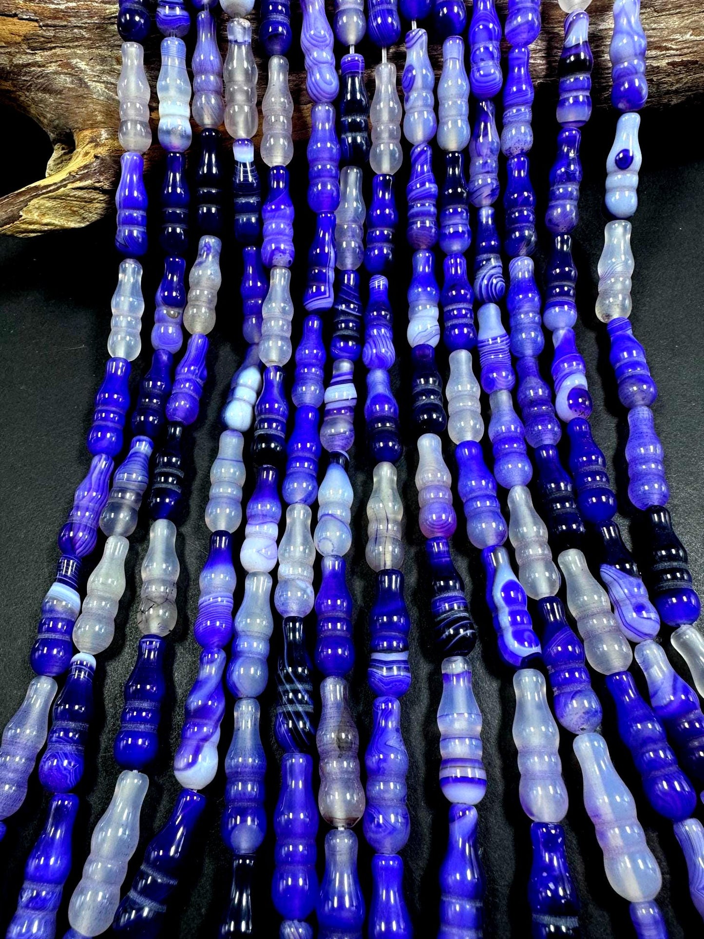 Beautiful Handcrafted Natural Purple Barrel Shape Agate Gemstone Bead. 25x8mm, Gorgeous Purple Shades, Great Quality 15.5"