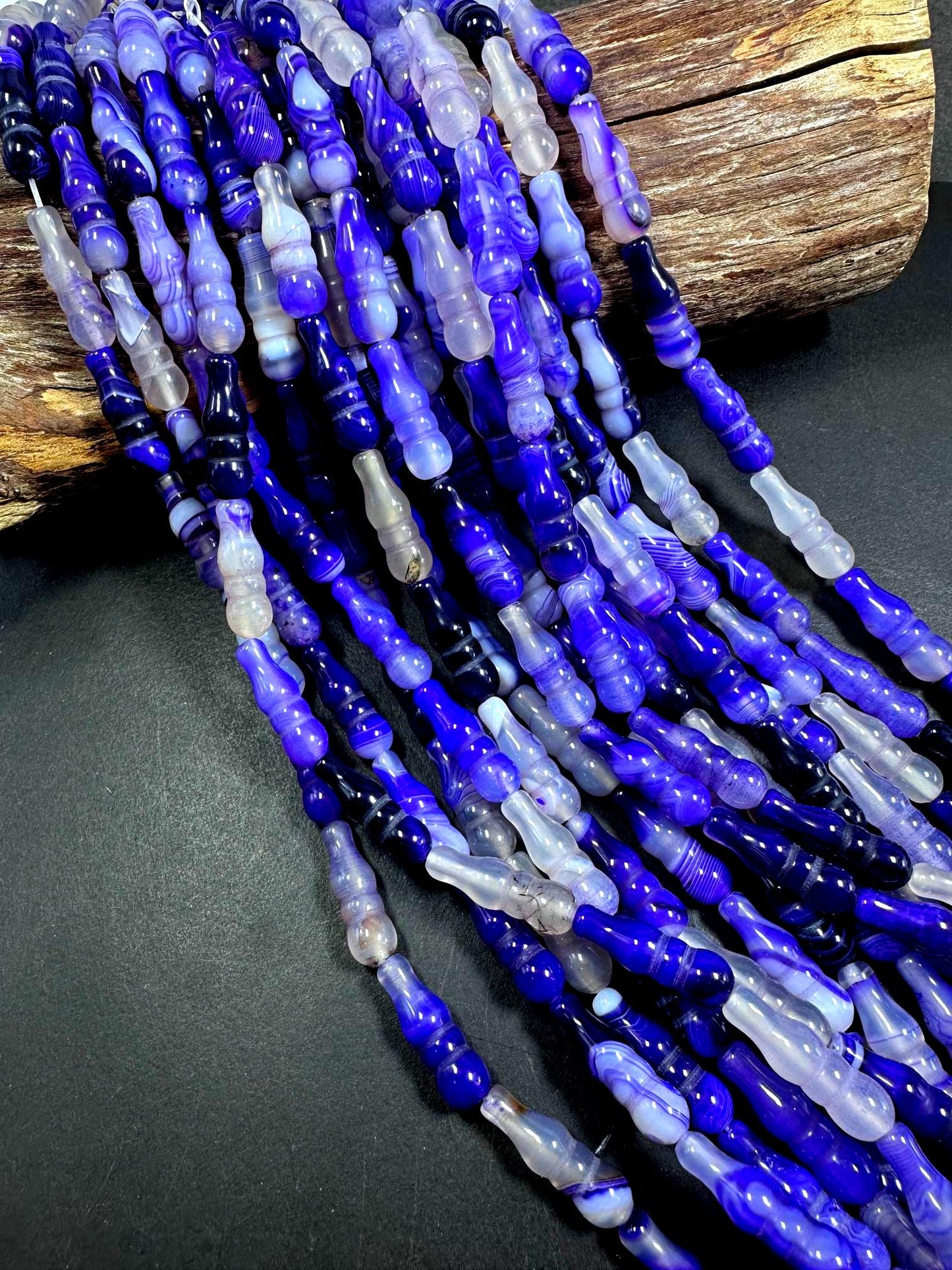 Beautiful Handcrafted Natural Purple Barrel Shape Agate Gemstone Bead. 25x8mm, Gorgeous Purple Shades, Great Quality 15.5"