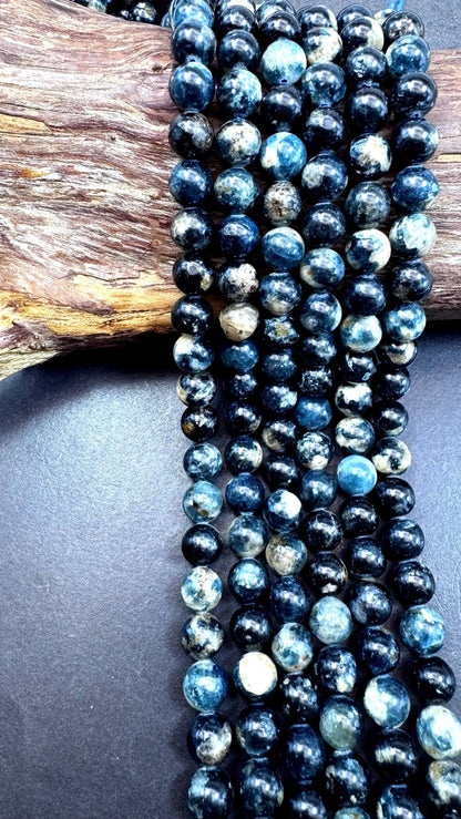 Natural blue tourmaline gemstone bead. Smooth round bead. Beautiful Natural blue color. Not treated ! Full strand 15.5”