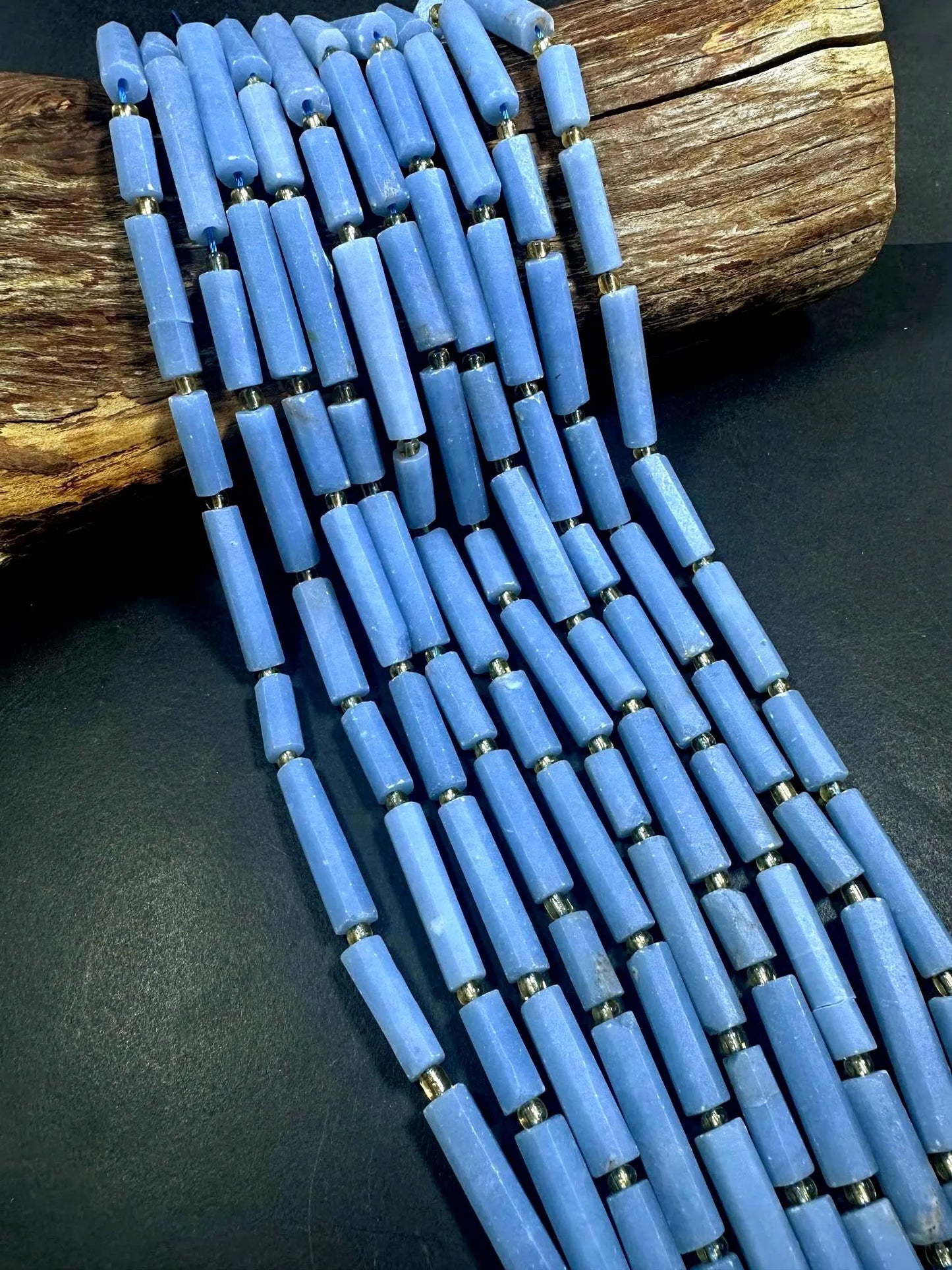 Beautiful Natural Blue Thin Tube Shape Angelite Gemstone Bead. 12x6mm-30x6mm, Stunning Natural Blue Color, Excellent Quality 15.5"