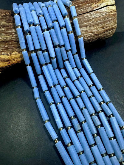 Beautiful Natural Blue Thin Tube Shape Angelite Gemstone Bead. 12x6mm-30x6mm, Stunning Natural Blue Color, Excellent Quality 15.5"