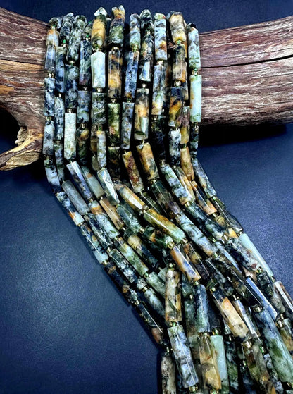 100% Natural Thin Tube Shape Tree Agate Gemstone Beads. 16x9mm-34x8mm, Gorgeous Multicolor shades, Excellent Quality 15.5"