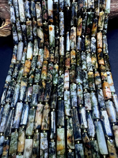 100% Natural Thin Tube Shape Tree Agate Gemstone Beads. 16x9mm-34x8mm, Gorgeous Multicolor shades, Excellent Quality 15.5"