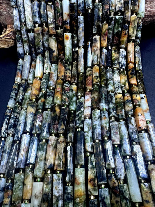 100% Natural Thin Tube Shape Tree Agate Gemstone Beads. 16x9mm-34x8mm, Gorgeous Multicolor shades, Excellent Quality 15.5"