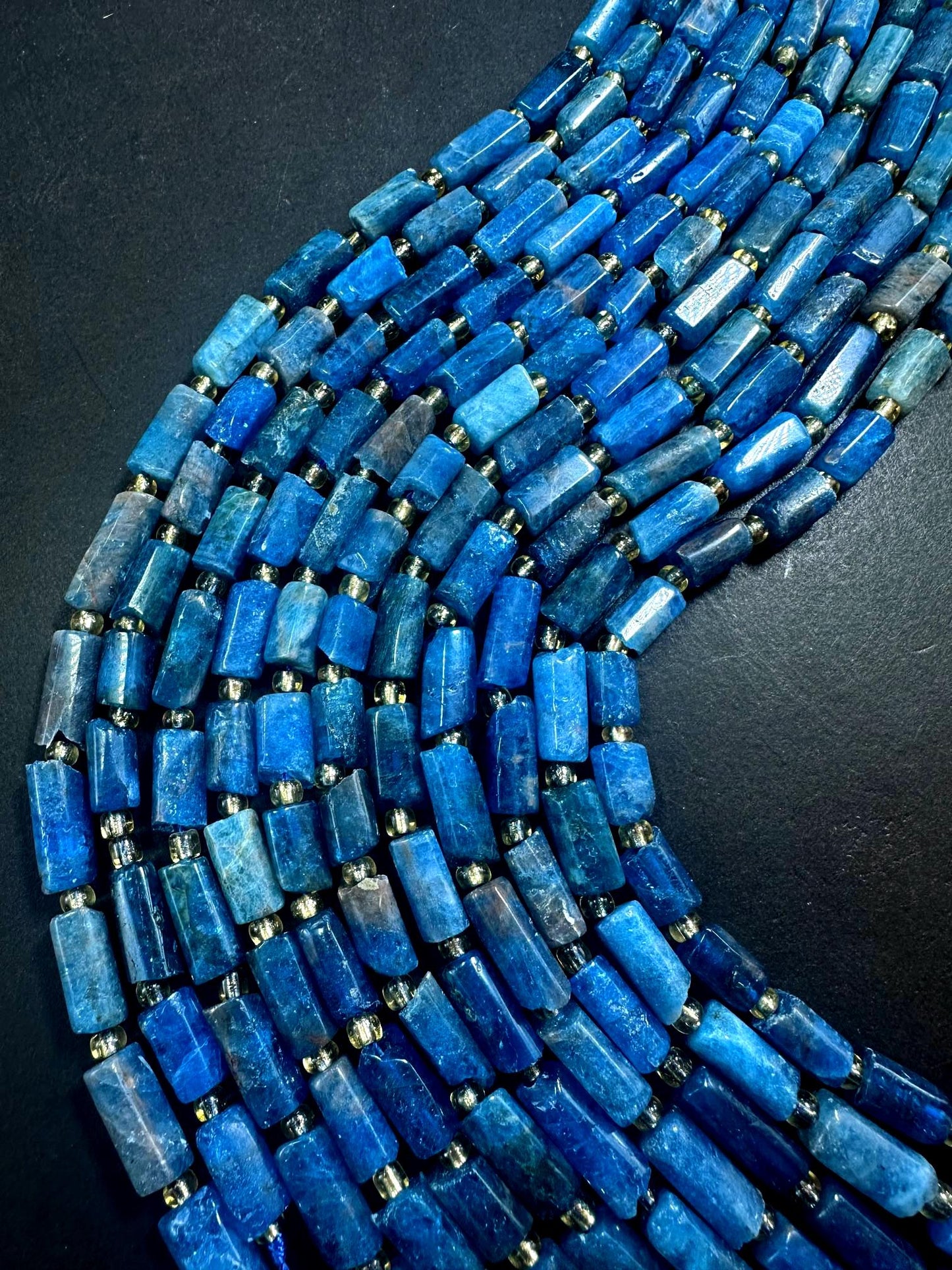 Beautiful Natural Blue Thin Tube Shape Apatite Gemstone Beads. 10x6mm-18x6mm, Natural Blue Shade Colors, Excellent Quality 15.5"