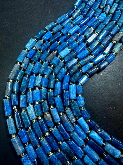 Beautiful Natural Blue Thin Tube Shape Apatite Gemstone Beads. 10x6mm-18x6mm, Natural Blue Shade Colors, Excellent Quality 15.5"