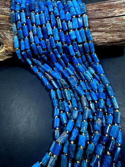Beautiful Natural Blue Thin Tube Shape Apatite Gemstone Beads. 10x6mm-18x6mm, Natural Blue Shade Colors, Excellent Quality 15.5"