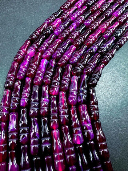 Beautiful Handcrafted Natural Purple Ruby Barrel Shape Agate Gemstone Bead. 26x8mm, Gorgeous Dark Red Purple Color, Great Quality 15.5"