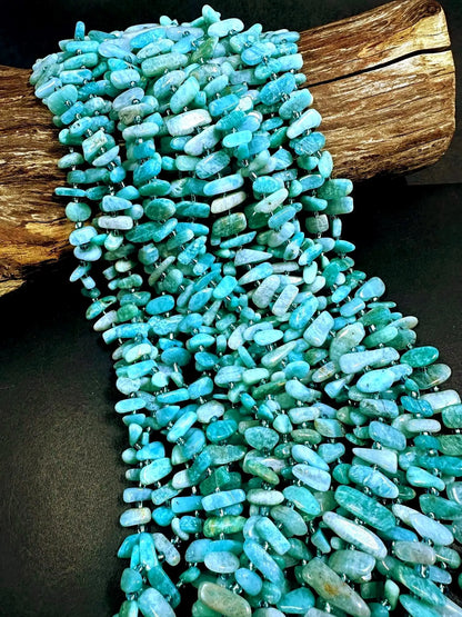 100% AAA Natural Amazonite Stick Shape Gemstone Beads. Beautiful Blue Shades Color, Excellent Quality 15.5"