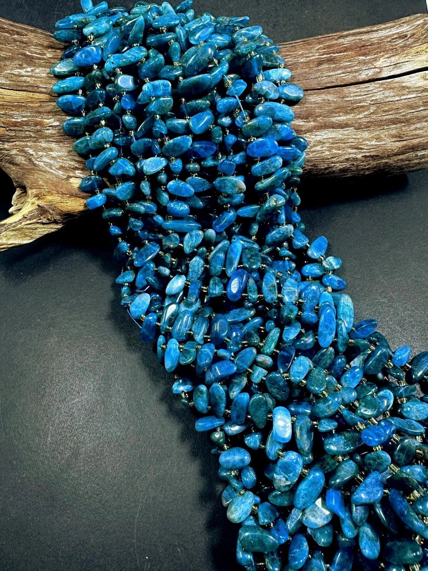 100% AAA Natural Apatite Stick Shape Gemstone Beads. Beautiful Blue Color, Excellent Quality 15.5"