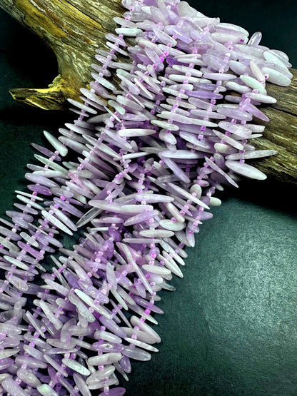 Graduated 100% AAA Natural Lavender Stick Shape Kunzite Gemstone Beads. 10x2mm-31x6mm, Light Purple Color, Great Quality 15.5"