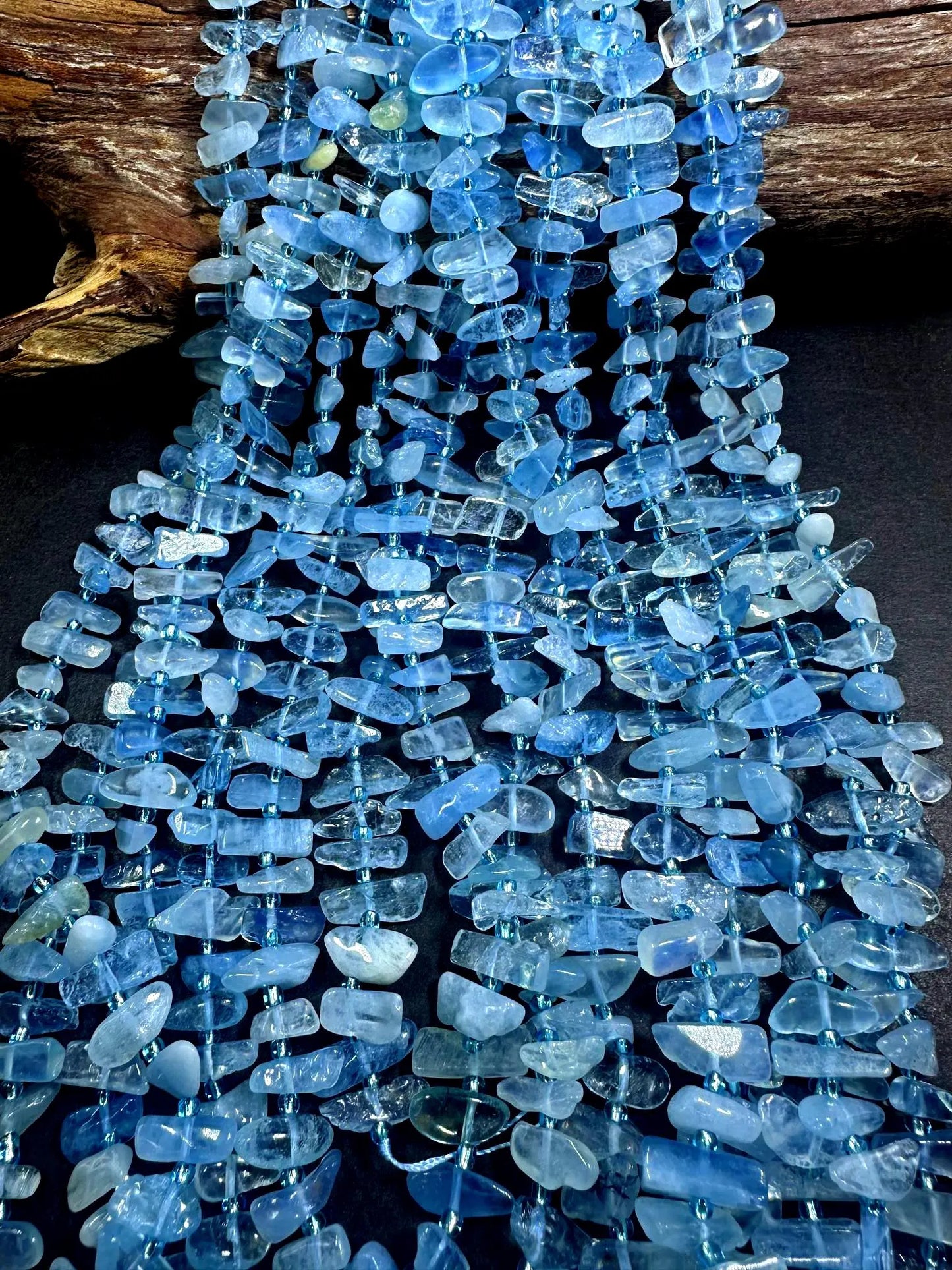 Beautiful 100% AAA Natural Aquamarine Stick Shape Gemstone Beads. 12x4mm-17x7mm, Light Blue Color, Excellent Quality 15.5"