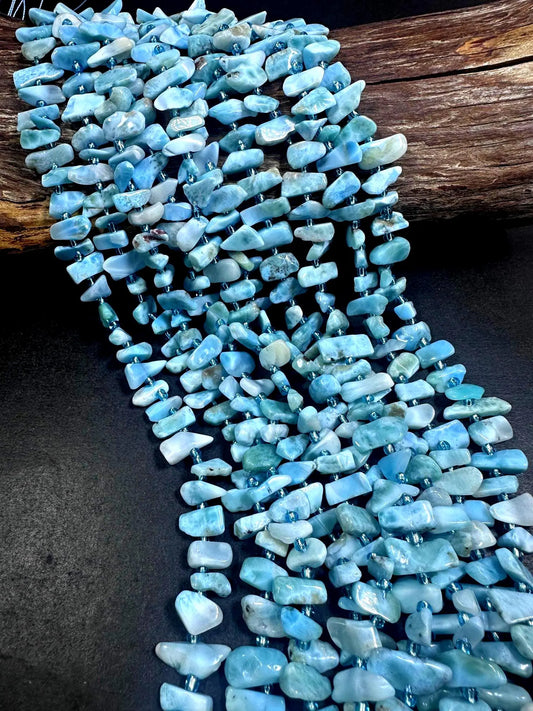 Stunning 100% AAA Natural Larimar Stick Shape Gemstone Beads. 10x5mm-16x8mm, Beautiful Natural Light Blue Color, Excellent Quality 15.5"