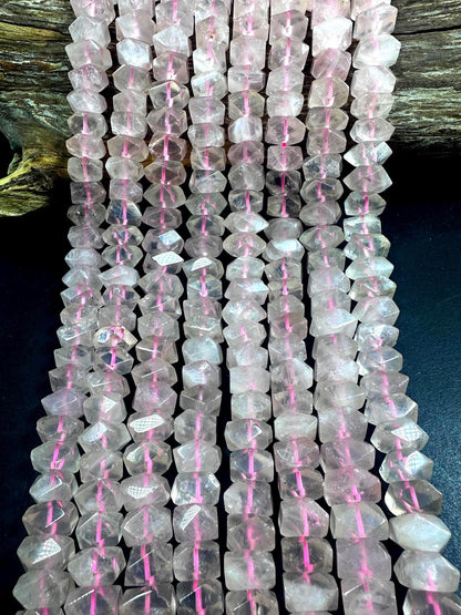 Beautiful Handcut 100% AAA Natural Rose Quartz Rondelle Shape Gemstone Beads. Natural Light Pink Color 11x7mm, Excellent Quality 15.5"