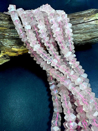 Beautiful Handcut 100% AAA Natural Rose Quartz Rondelle Shape Gemstone Beads. Natural Light Pink Color 11x7mm, Excellent Quality 15.5"