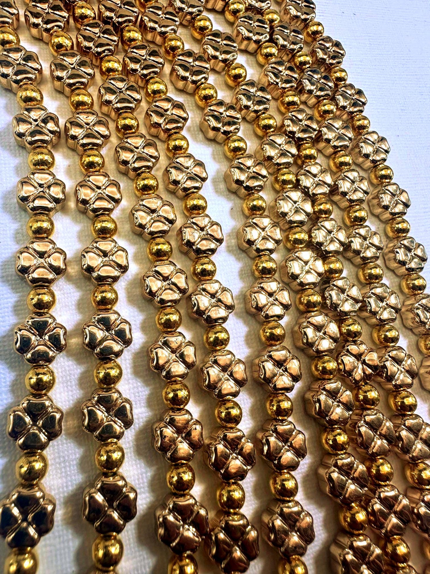 Beautiful Gold Plated Clover Shape Beads 8x8mm, Great Quality Half Strand 7.5"