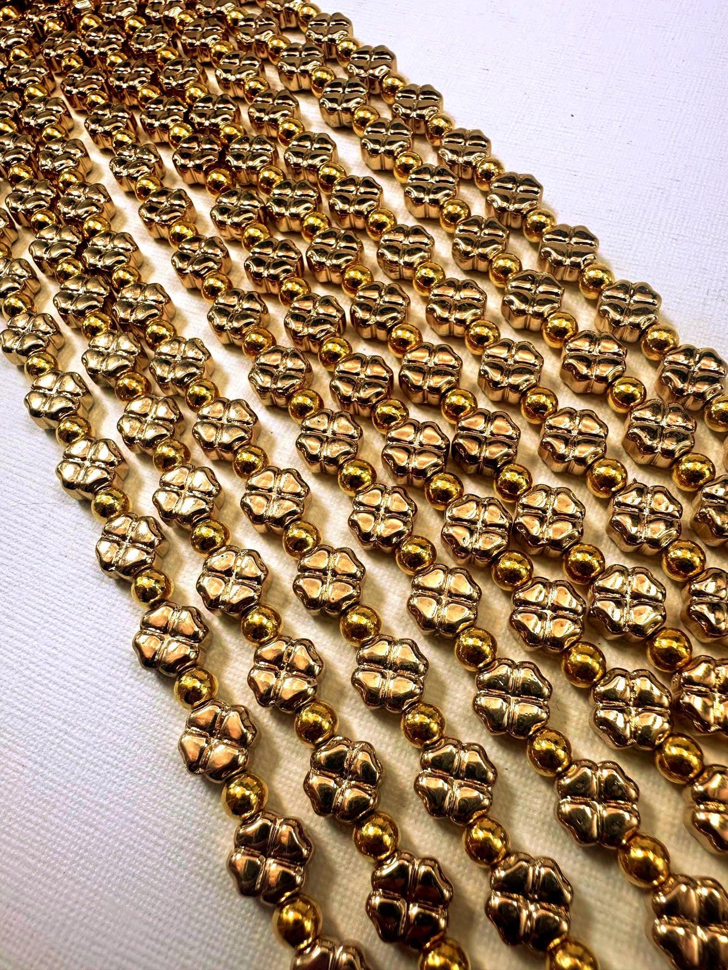 Beautiful Gold Plated Clover Shape Beads 8x8mm, Great Quality Half Strand 7.5"