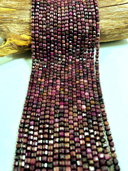 100% Natural Purple Ruby Faceted Cube Bead, 5mm Beautiful Purple Red Color, Excellent Quality Full Strand 15.5"