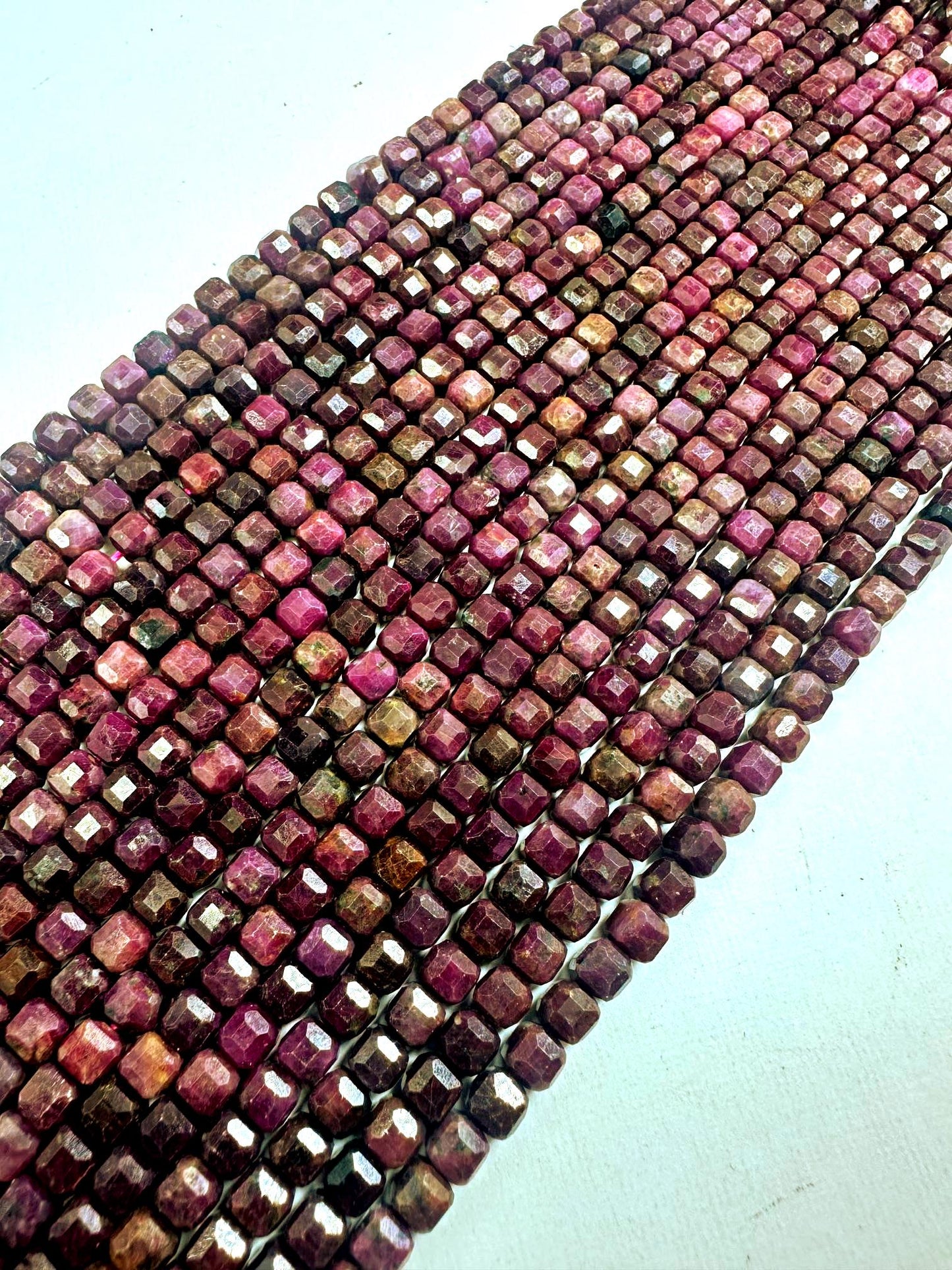 100% Natural Purple Ruby Faceted Cube Bead, 5mm Beautiful Purple Red Color, Excellent Quality Full Strand 15.5"