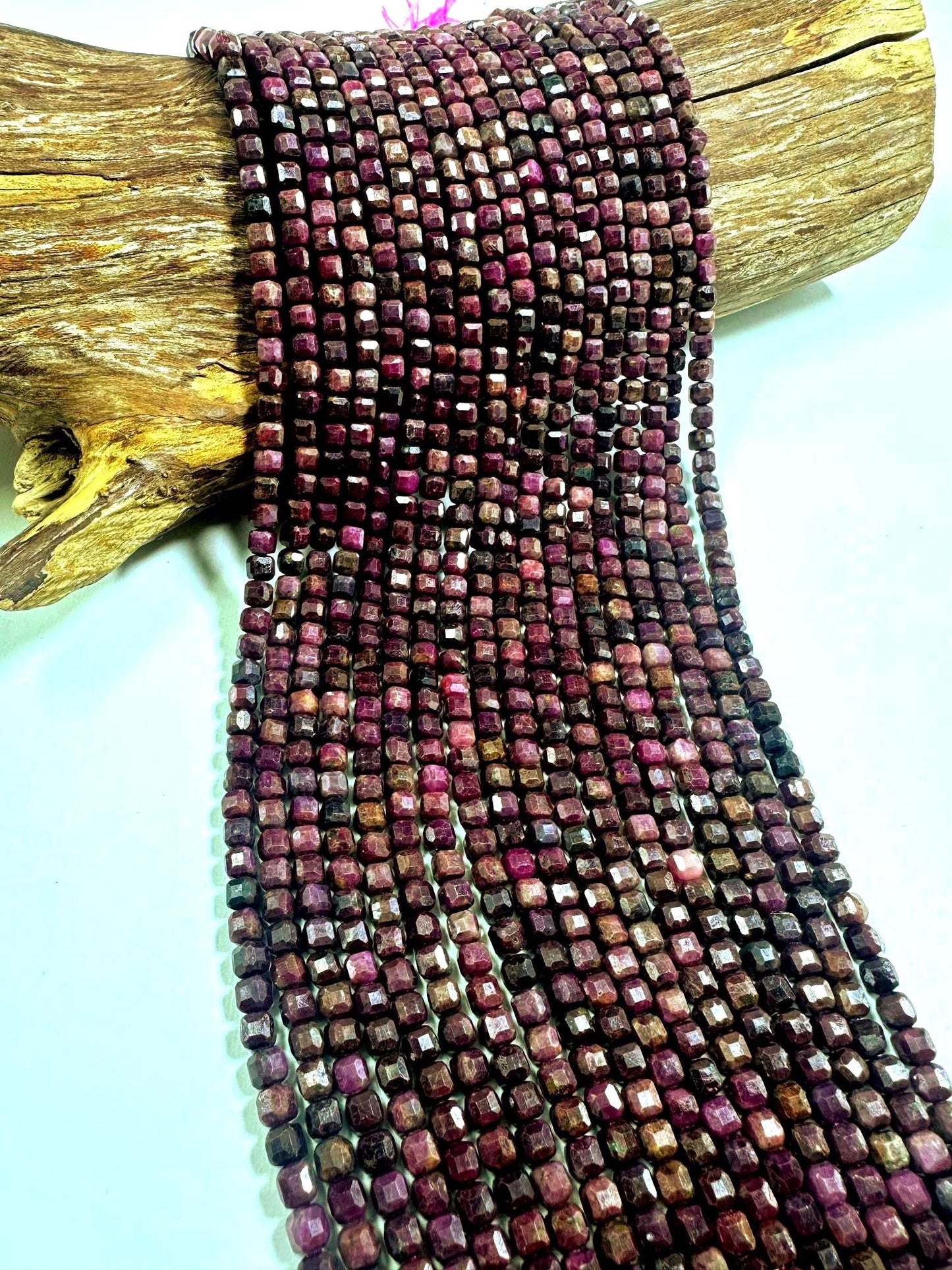 100% Natural Purple Ruby Faceted Cube Bead, 5mm Beautiful Purple Red Color, Excellent Quality Full Strand 15.5"