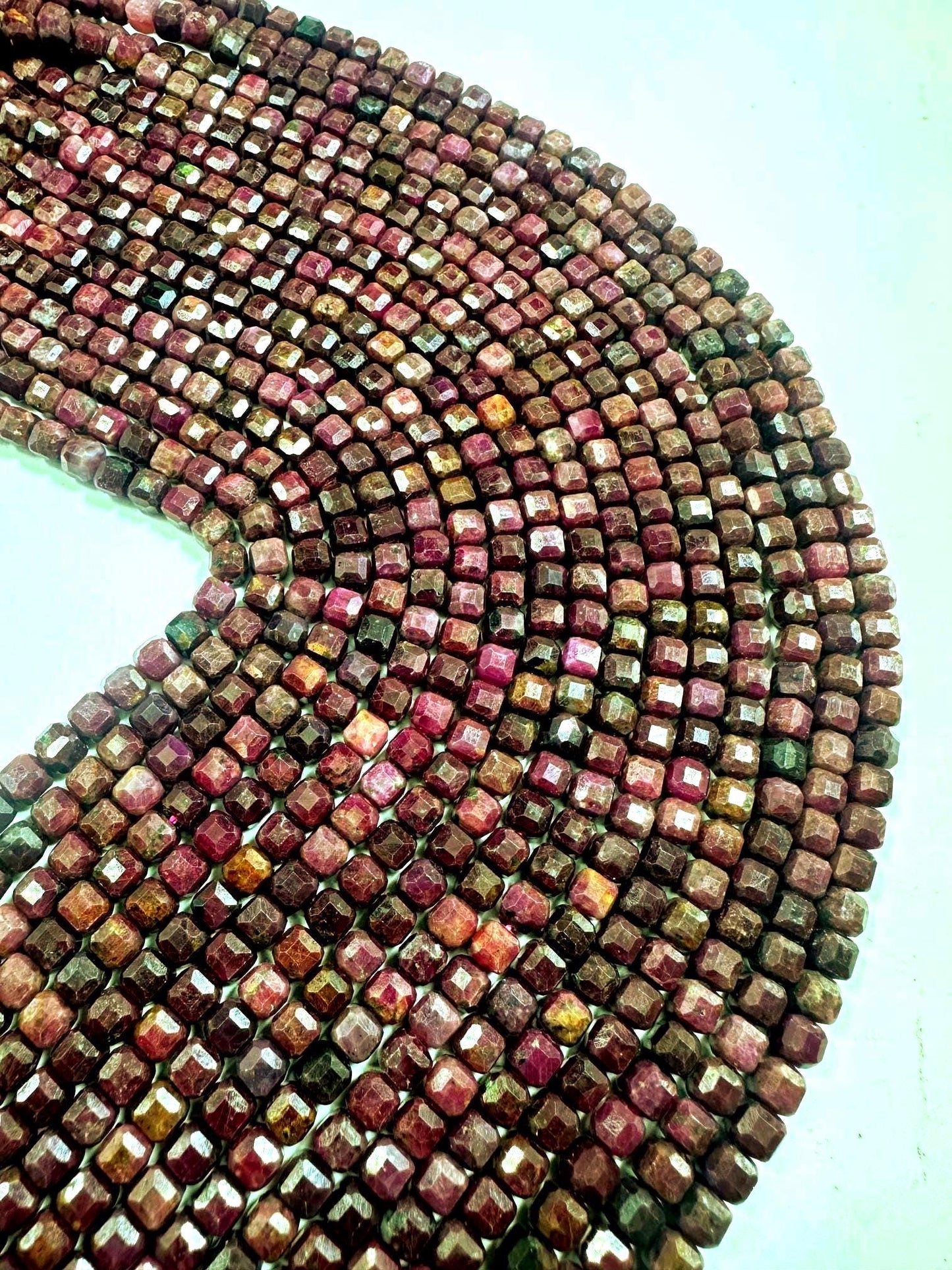 100% Natural Purple Ruby Faceted Cube Bead, 5mm Beautiful Purple Red Color, Excellent Quality Full Strand 15.5"